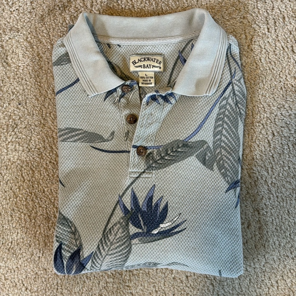 Blackwater Bay Mens Floral Polo Shirt - L